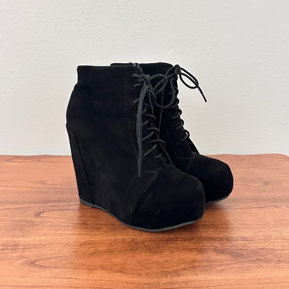 Faux Suede Wedge Ankle Booties 6